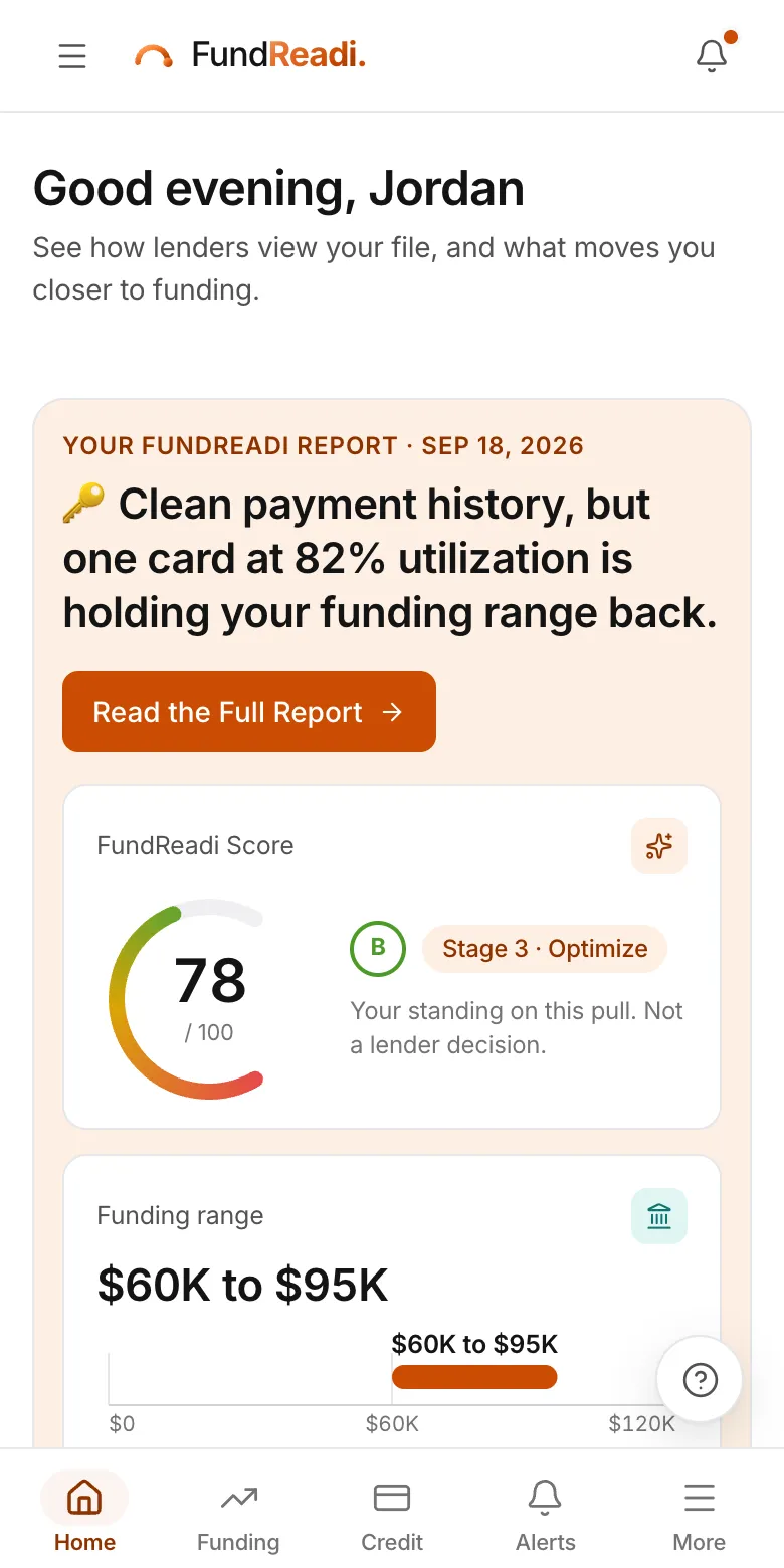 Home in the FundReadi member portal, sample data: Find your way around